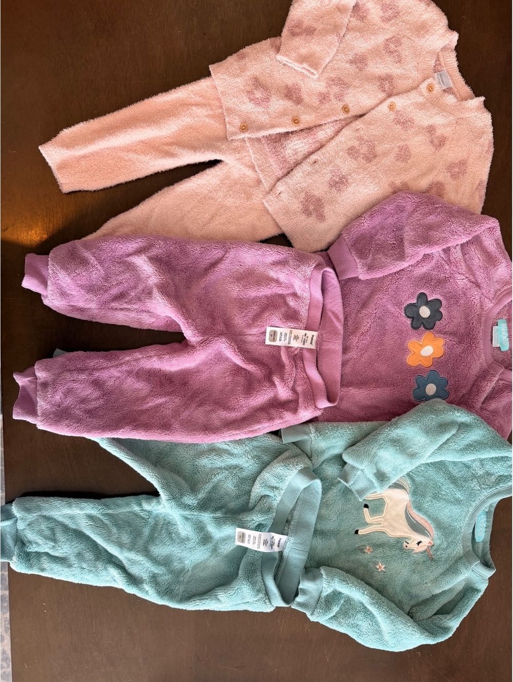 Lot of 3 Toddler Girls Plush Fuzzy Fleece Sets (Floral, Unicorn & Pink) 18 mo